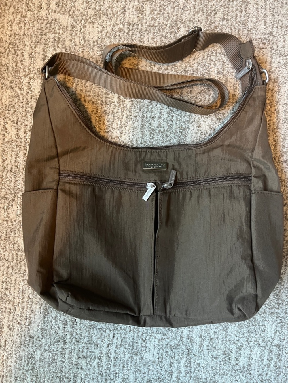 Baggallini Brown Nylon Crossbody Hobo Bag